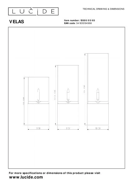 Lucide VELAS - Lámpara de mesa - Batería/pilas - Ø 8 cm - LED - 3x0,2W 2700K - Ahumado - Set de 3 - técnico